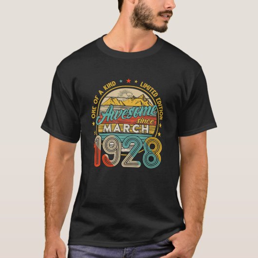T-shirt Né En Mars 1928 94E Anniversaire Rétro 94 Ans Ol (Devant)
