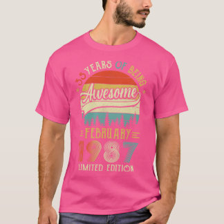 T-shirt Né Février 1987 35ème Anniversaire Fabriqué En 198