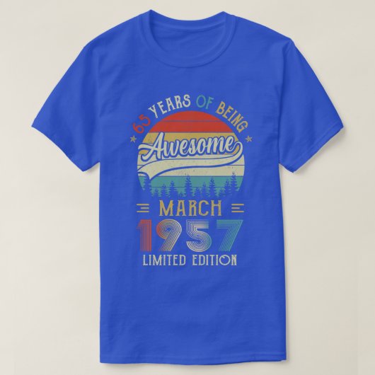 T-shirt Né Mars 1957 65ème Anniversaire Fabriqué En 1957 6 (Design devant)