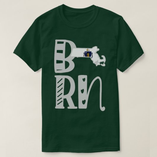 T-shirt Né Massachusetts en lettres bloc d'art (Design devant)