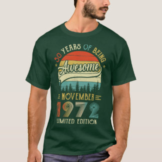 T-shirt Né Novembre 1972 50ème Anniversaire Fabriqué En 19