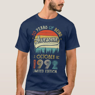 T-shirt Né Octobre 1992 30ème Anniversaire Fabriqué En 199