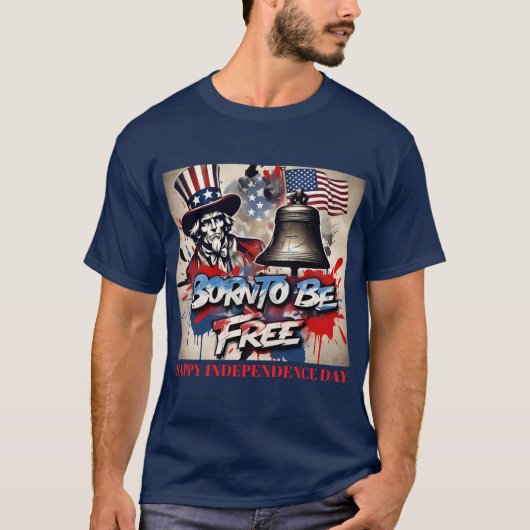 T-shirt Né Pour Être Libre : Oncle Sam Art Custom (Devant)