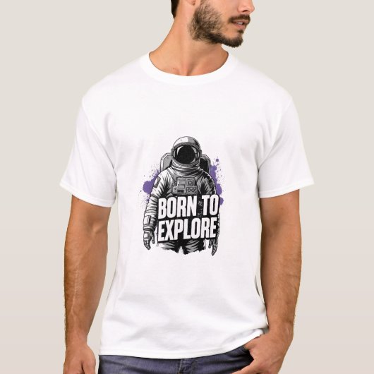 T-shirt Né pour explorer l'astronaute Nébuleuse violette A (Devant)