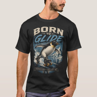 T-shirt Né pour glisser – Pingouin rétro au roller skating
