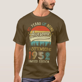 T-shirt Né Septembre 1952 70ème Anniversaire Fabriqué En 1