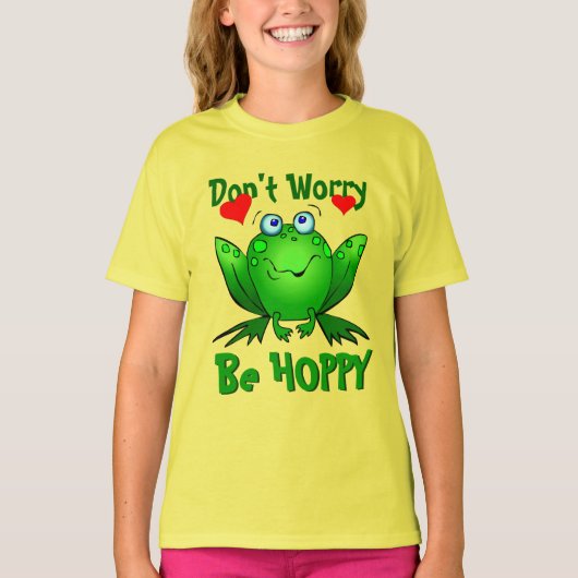 T-shirt Ne vous inquiétez pas Be Hoppy Cute Green Frog w H (Devant)