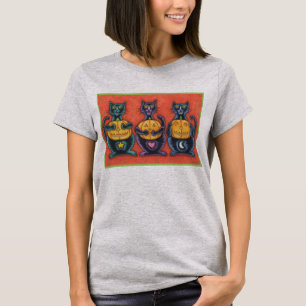 T-SHIRT NE VOYEZ AUCUN MAL CHATS NOIRS, HALLOWEEN CLASSIQU