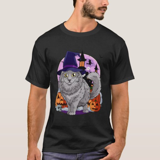T-shirt Nebelung Cat Cute Halloween sorcier Citrouille (Devant)