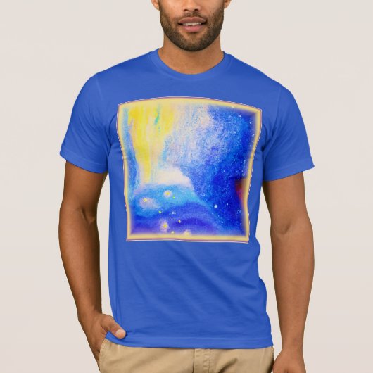T-shirt Nebula Stars Bleu, Jaune et Lait Blanc. Commandez  (Devant)