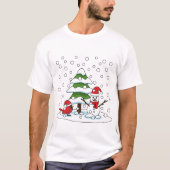 T-shirt Neige tombant sur Cardinal, Snowman et Pine Tree (Devant)