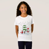 T-Shirt Neige tombant sur Cardinal, Snowman et Pine Tree (Devant entier)