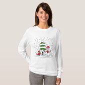 T-shirt Neige tombant sur Cardinal, Snowman et Pine Tree (Devant entier)