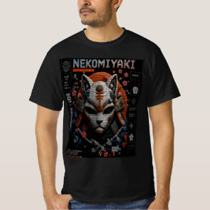 T-shirt Neko Miyaki Micro Mosaic 3D Graphique Chat Cyber