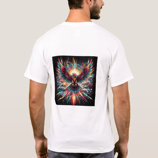 T-shirt Neo Phoenix Explosion-Vibrant Electric Bird Art (Dos)