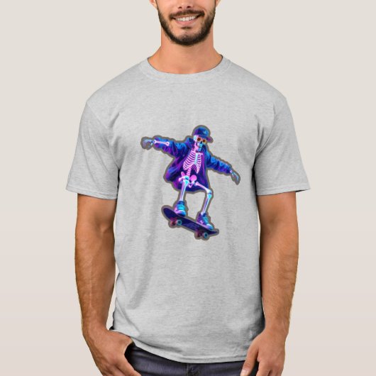 T-shirt Neon 3D Skeleton Skateboarding – Funny Streetwear  (Devant)