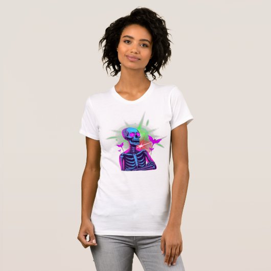 T-shirt Neon Bat Skeletons – Retro Glow Halloween Vibe (Devant entier)