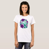 T-shirt Neon Bloom – Crâne dans les Roses (Devant entier)