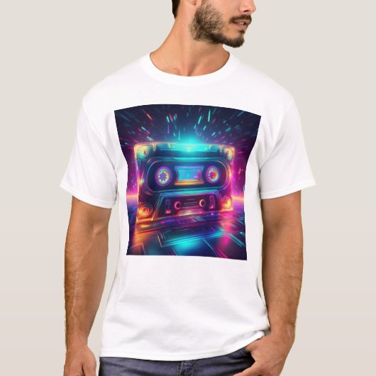 T-shirt Neon Cassette Conception rétro (Devant)
