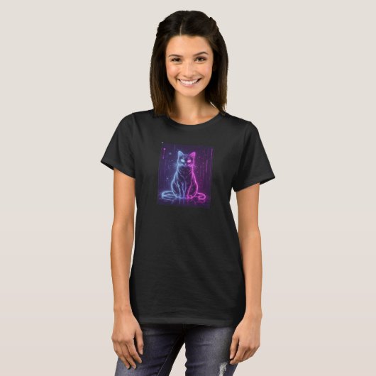 T-shirt **Neon Cat Design – Glowing Futuristic Feline Art* (Devant entier)