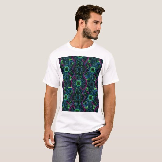 T-shirt Neon Circuit Matrix – Techno Symmetry in Motion (Devant entier)