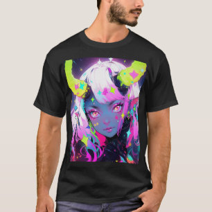 T-shirt Neon Colorful Kawaii Demon Anime Girl