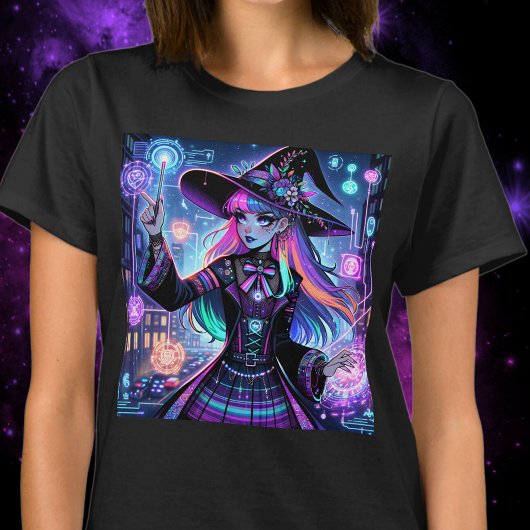 T-shirt Neon Cyberpunk Tech Witch - Futuristic Art Design