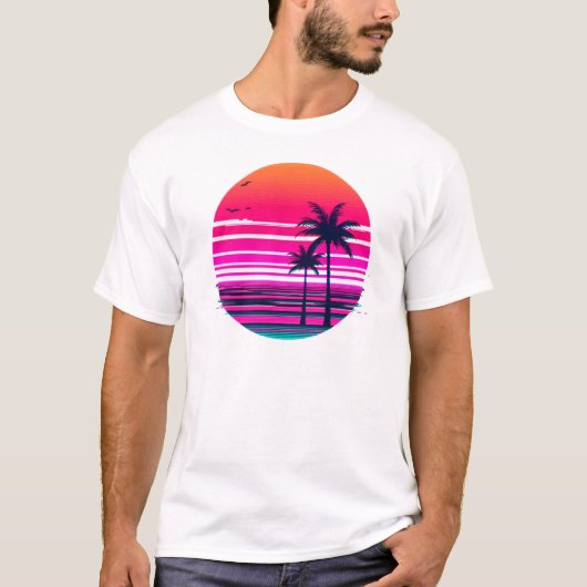 T-shirt Neon Dusk - 90s VHS Vaporwave Sunset (Devant)