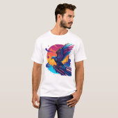 T-Shirt Neon Eagle Synthwave Rétro Coucher de Sole (Devant entier)