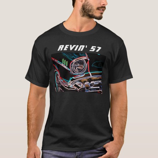 T-shirt Neon Effect Chevy Revin' 57 Classic Car Side (Devant)
