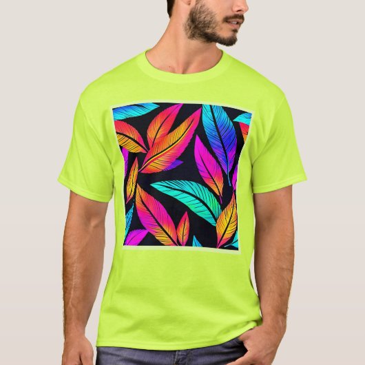 T-shirt Neon Feather Motif Art Vibrant (Devant)
