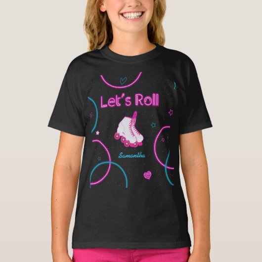 T-shirt Neon Glow Roller Skating Roll Anniversaire (Devant)