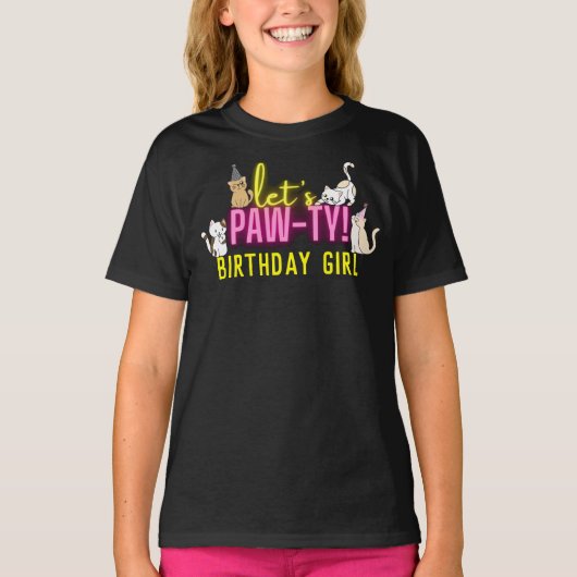 T-shirt Neon Glow rose Faisons pawty mignons Chats Anniver (Devant)