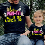 T-shirt Neon Glow Rose Pawty Cute Cats Famille<br><div class="desc">Le design "Let's Paw-ty" est rose et jaune vif avec des chatons de dessin animé mignons,  texte personnalisé pour la fête d'anniversaire d'une fille.</div>