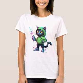 T-shirt Neon Graffiti Cat - Futuriste Cyberpunk Street Ar
