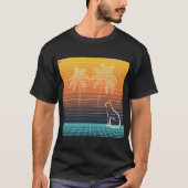 T-shirt Neon Line Art Cat & Palms (Devant)