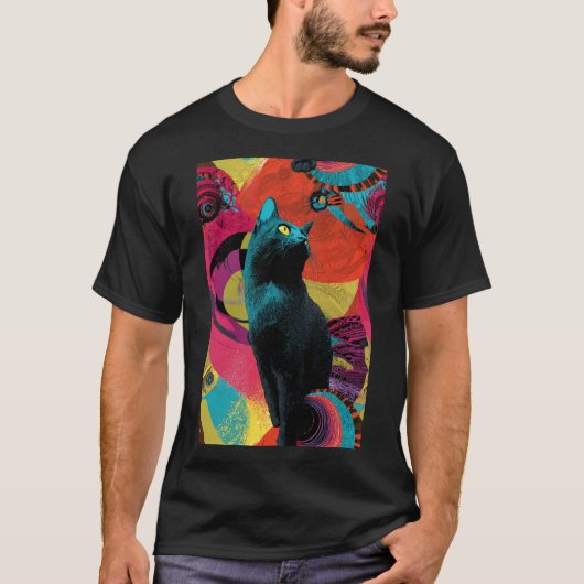 T-shirt Neon Night Cat – Psychedelic (Devant)