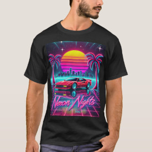 T-shirt Neon Nights Retro 80s Art Print - Cityscape