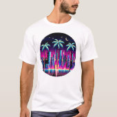 T-shirt Neon Pixel Palm Trees - Cyberpunk Night City Art (Devant)