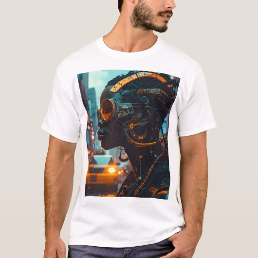 T-shirt Neon Pulse: Cybernetic Sentinel (Devant)