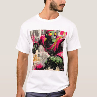 T-shirt Neon Punchbot — Action de collage de journal en gr