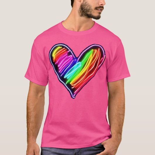 T-shirt Neon Rainbow Heart Edm (Devant)