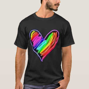 T-shirt Neon Rainbow Heart Love Pride LGBQT Rally Tee