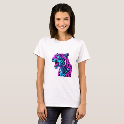 T-shirt Neon Retro Jaguar - Vibrant Synthwave 80s Animal D (Devant entier)