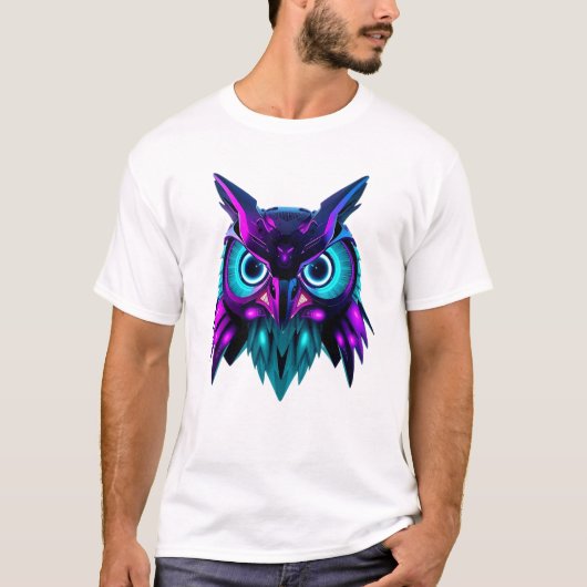 T-shirt Neon Robotic Owl Face Art (Devant)
