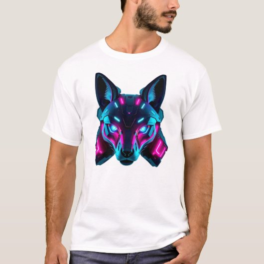 T-shirt Neon Robotique Fox Face Art (Devant)