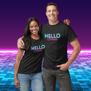 T-shirt Neon rose noir rétro Hello Jesus Christian Coffee