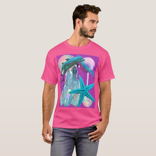 T-shirt Neon rose Vaporwave/ Seapunk Esthétique, Dauphin (Devant entier)
