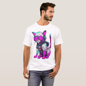 T-shirt Neon Space Chat en combinaison futuriste (Devant entier)