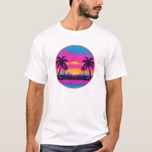 T-shirt Neon Sunset Synthwave - Retro 80s Design esthétiqu